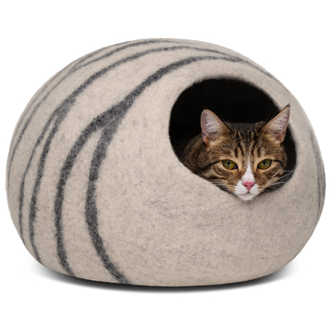 MEOWFIA Cat Bed Cave Premium Felt - Handmade 100% Merino Wool Bed for Cats and Kittens (Light Shades) (Medium, Light Grey)