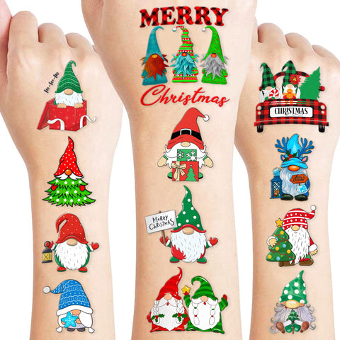 Christmas Gnome Temporary Tattoos - Christmas in July | Festive Xmas Stickers for Themed Birthday Parties, Decorations, and Gifts | Funny and Cute Gnomes for Kids, Girls, Boys | Class Prizes Included