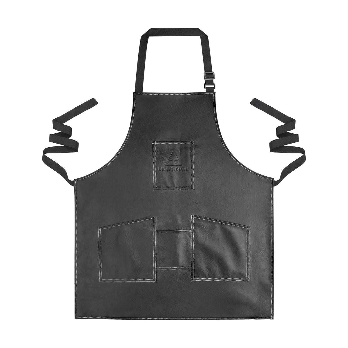 Beauticone Leather Apron for Work - Professional Black PU Leather Apron With Tool Pockets - Adjustable Cross-Back Straps, Regular, Medium