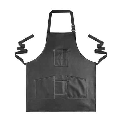 Beauticone Leather Apron for Work - Professional Black PU Leather Apron With Tool Pockets - Adjustable Cross-Back Straps, Regular, Medium