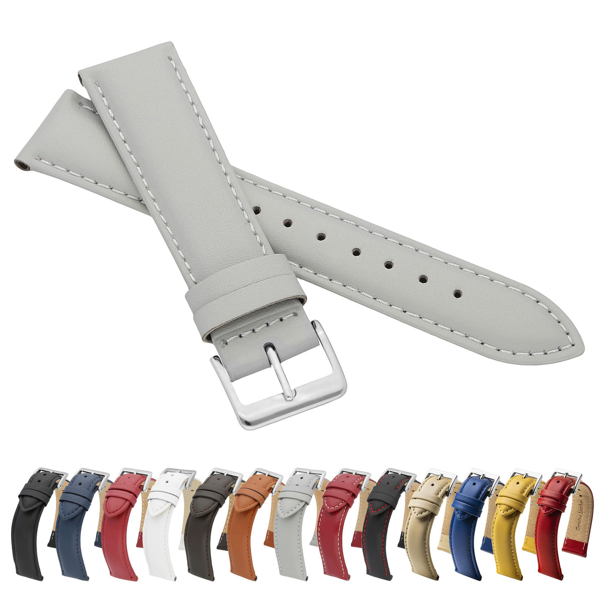 MARCHEL Smooth Leather LLB55 20 mm Grey Leather Strap Genuine Leather Watch Strap Cowhide Fine Leather Watch Band