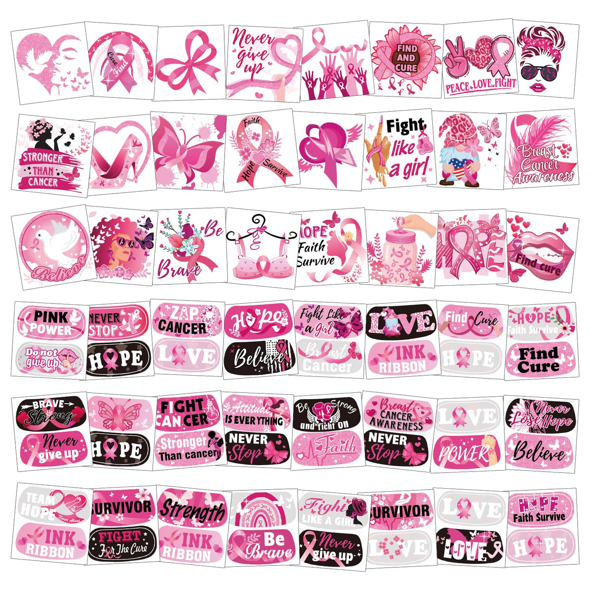 HOWAF 96 Pieces Breast Cancer Awareness Tattoos Face Tattoos Pink Ribbon Waterproof Temporary Tattoos Stickers for Girls Hope Fight Breast Cancer Party Fundraising Event Face Body Tattoo Accessories