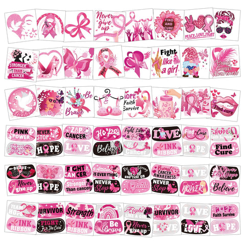 HOWAF 96 Pieces Breast Cancer Awareness Tattoos Face Tattoos Pink Ribbon Waterproof Temporary Tattoos Stickers for Girls Hope Fight Breast Cancer Party Fundraising Event Face Body Tattoo Accessories