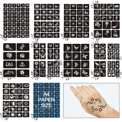 10 Sheets Henna Tattoo Stencils Kit,Reusable Temporary Stencil for Women Girls and Kids, 200+ PCS Tattoo Templates,Temporary Indian Arabian Glitter Airbrush Tattoo Stencils for Face Body Paint DIY