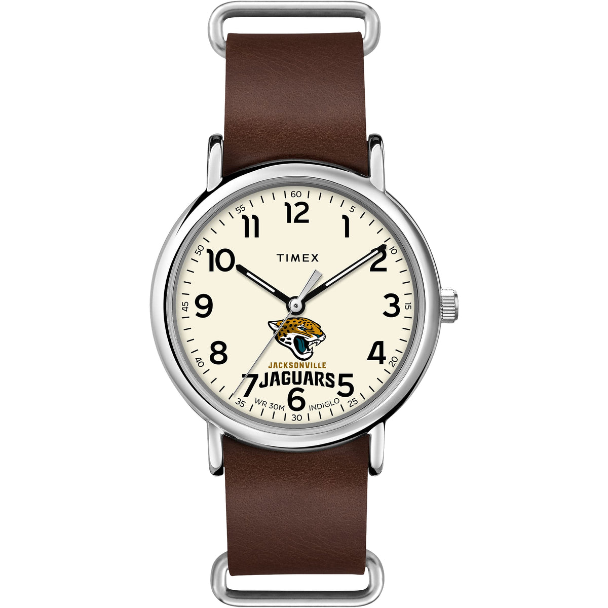 Timex Tribute Men's NFL Weekender 40mm Watch - Jacksonville Jaguars with Brown Genuine Leather Slip-Thru Strap