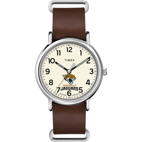 Timex Tribute Men's NFL Weekender 40mm Watch - Jacksonville Jaguars with Brown Genuine Leather Slip-Thru Strap