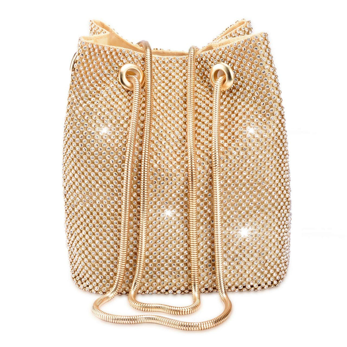 Women Rhinestones Crystal Clutch Mini Evening Bags Bucket Bag Party Prom Wedding Small Shoulder Cross-body Purses (Mini, Gold)
