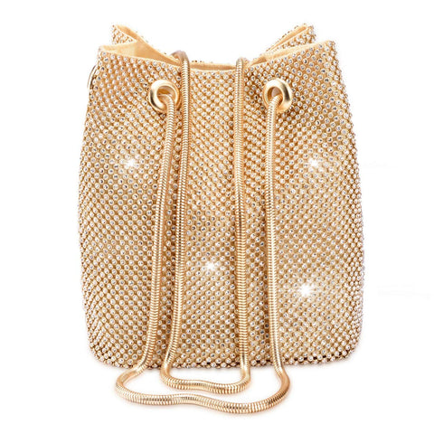 Women Rhinestones Crystal Clutch Mini Evening Bags Bucket Bag Party Prom Wedding Small Shoulder Cross-body Purses (Mini, Gold)