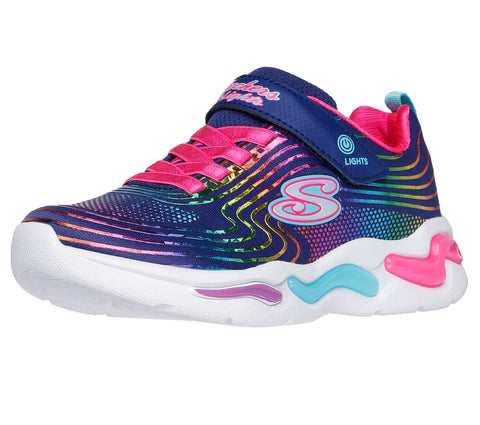 Skechers Kids Wavy Beams Sneaker, Navy/Multi, 3.5 US Unisex Big Kid