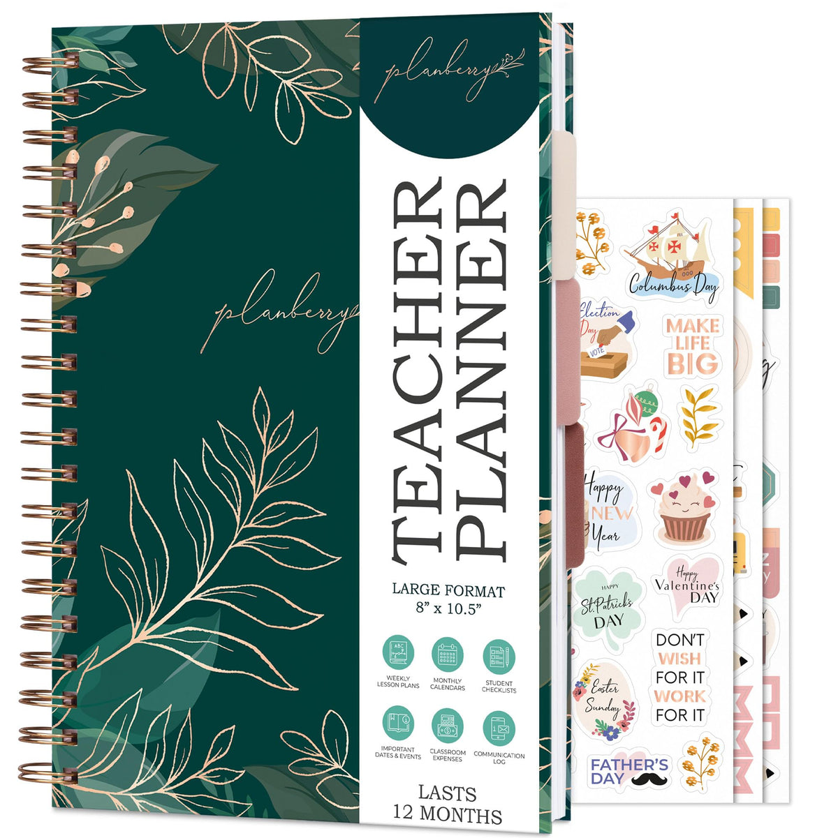 PLANBERRY Teacher Planner - Undated School Year Plan Book for Teachers with Calendars & Lesson Plans - Planner for Classroom Organization & Homeschool - 8â€x10.5â€ Hardcover (Green Pastures)