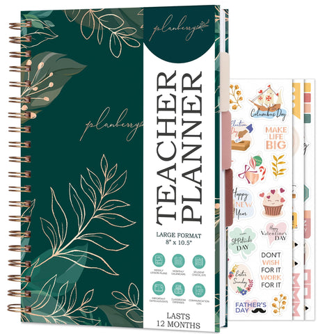 PLANBERRY Teacher Planner - Undated School Year Plan Book for Teachers with Calendars & Lesson Plans - Planner for Classroom Organization & Homeschool - 8â€x10.5â€ Hardcover (Green Pastures)