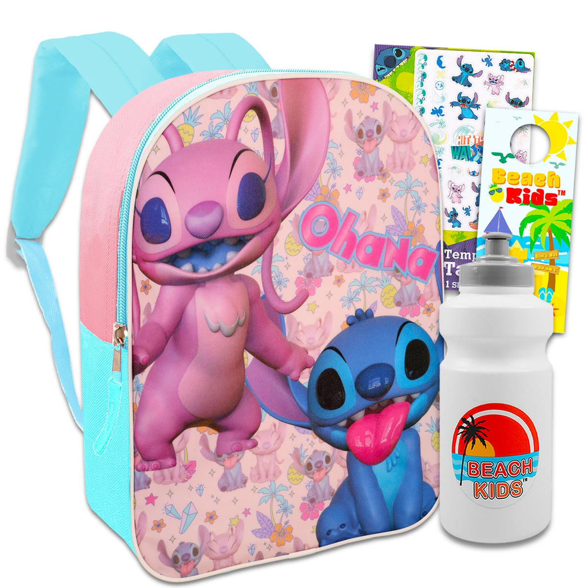 Disney Lilo and Stitch School Backpack Set For Kids - Bundle with 15" Stitch & Angel Ohana Backpack, Tattoos & More | Stitch School Supplies For Girls