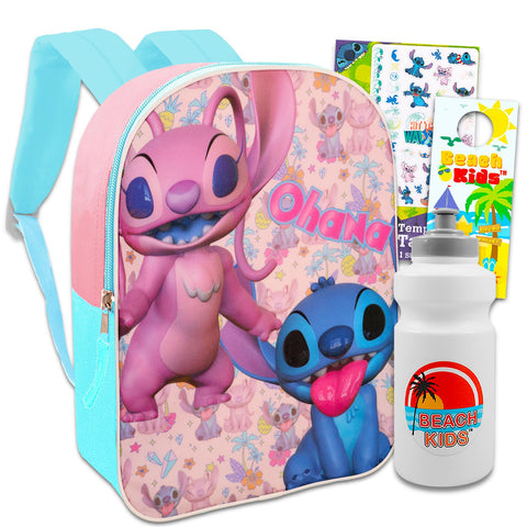 Disney Lilo and Stitch School Backpack Set For Kids - Bundle with 15" Stitch & Angel Ohana Backpack, Tattoos & More | Stitch School Supplies For Girls