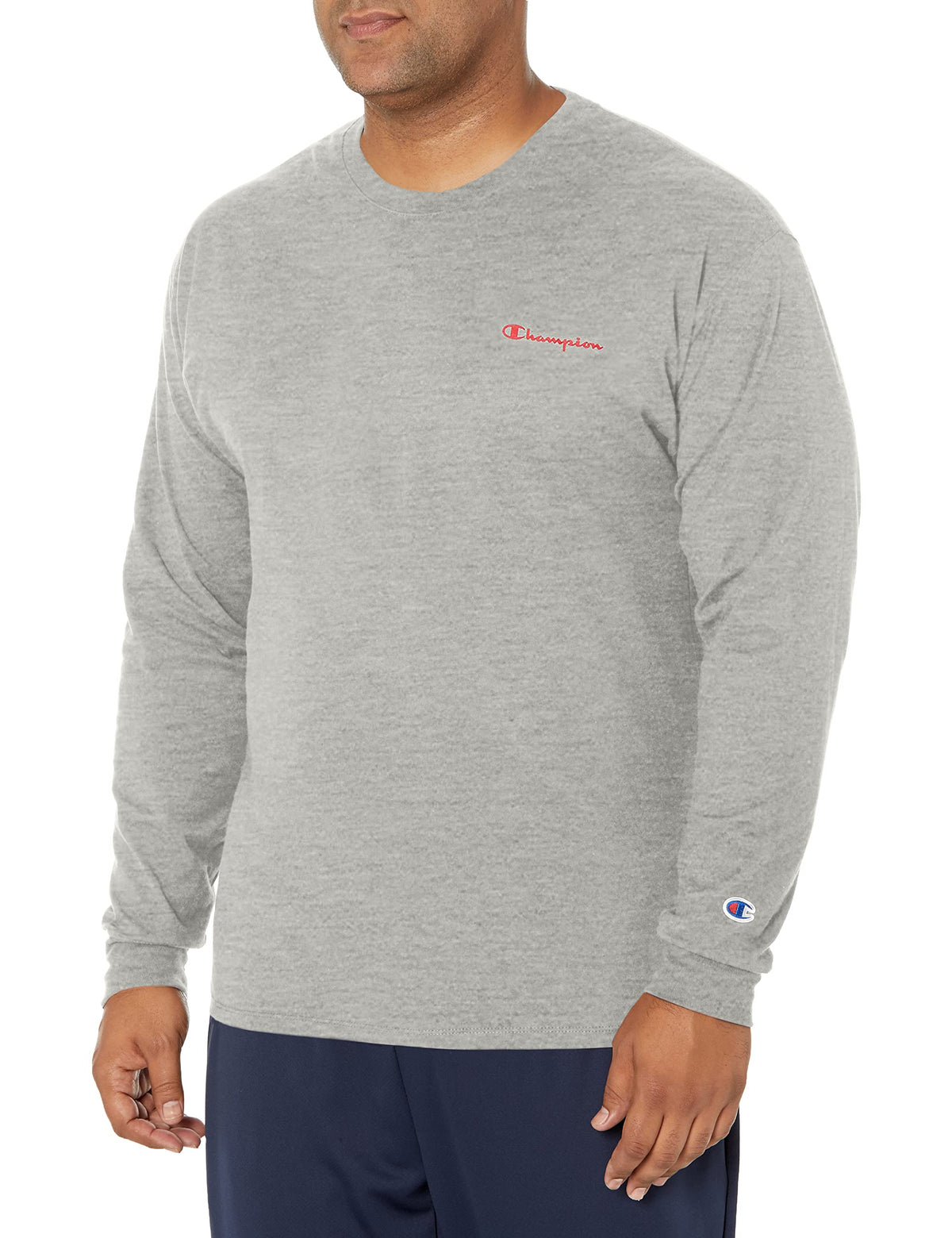 Champion Men's Classic Long Sleeve Tee, T-Shirt, Oxford Gray C & Script, S