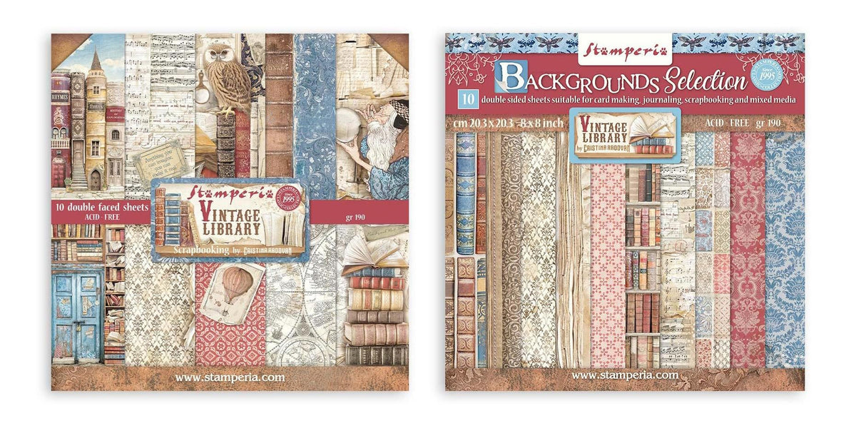 Stamperia International Vintage Library Bundle: 8'' x 8'', Mixed Paper, Square Pads