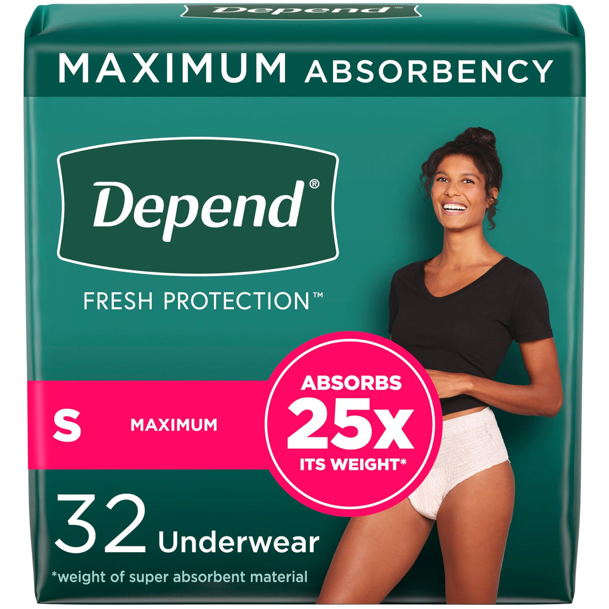 Depend Fresh Protection Adult Incontinence & Postpartum Bladder Leak Underwear for Women, Disposable, Maximum, Small, Blush, 32 Count, Packaging May Vary