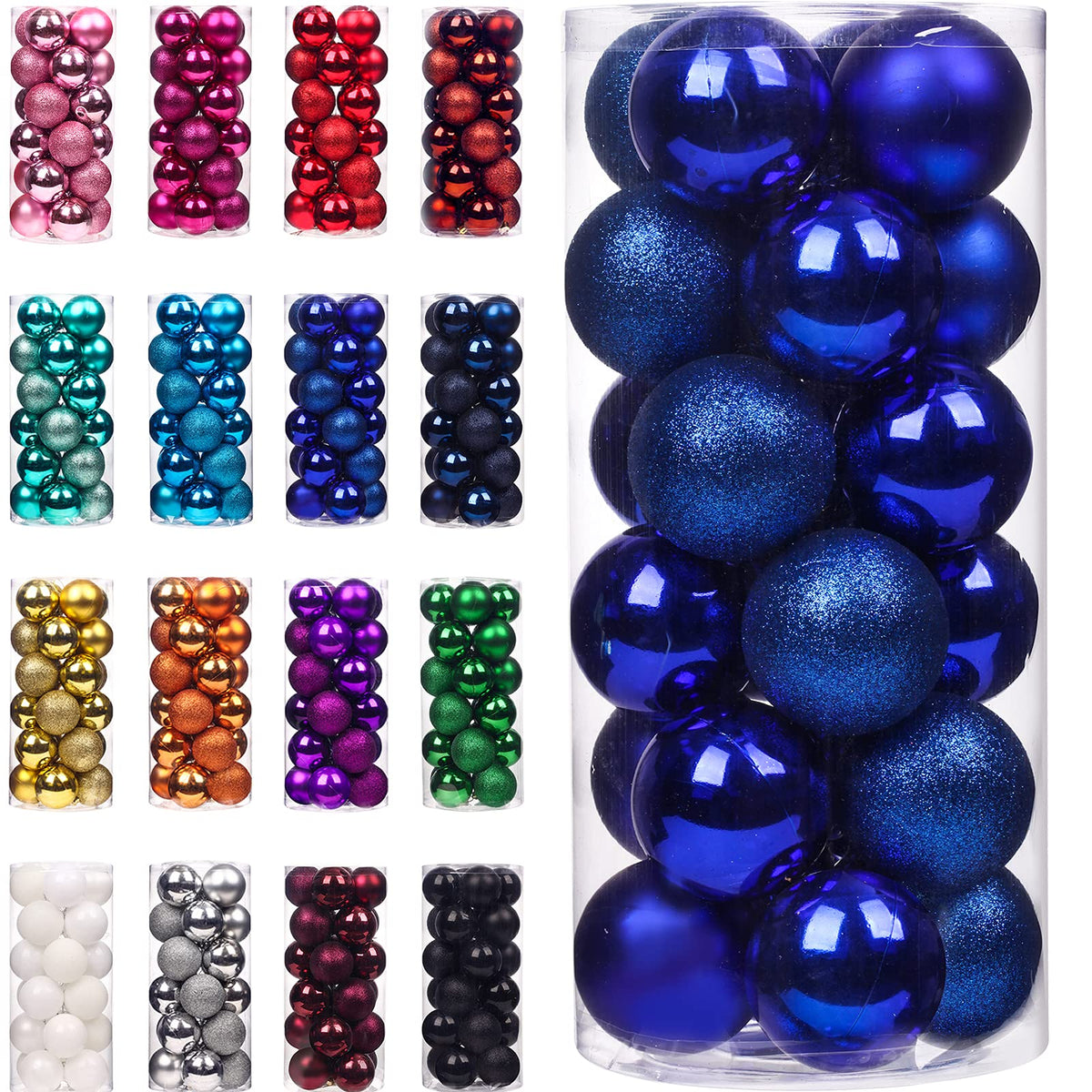 Emopeak 24Pcs Christmas Balls Ornaments for Xmas Christmas Tree - Shatterproof Christmas Tree Decorations Hanging Ball for Holiday Wedding Party Decoration (Blue, 1.2"-3.1CM)