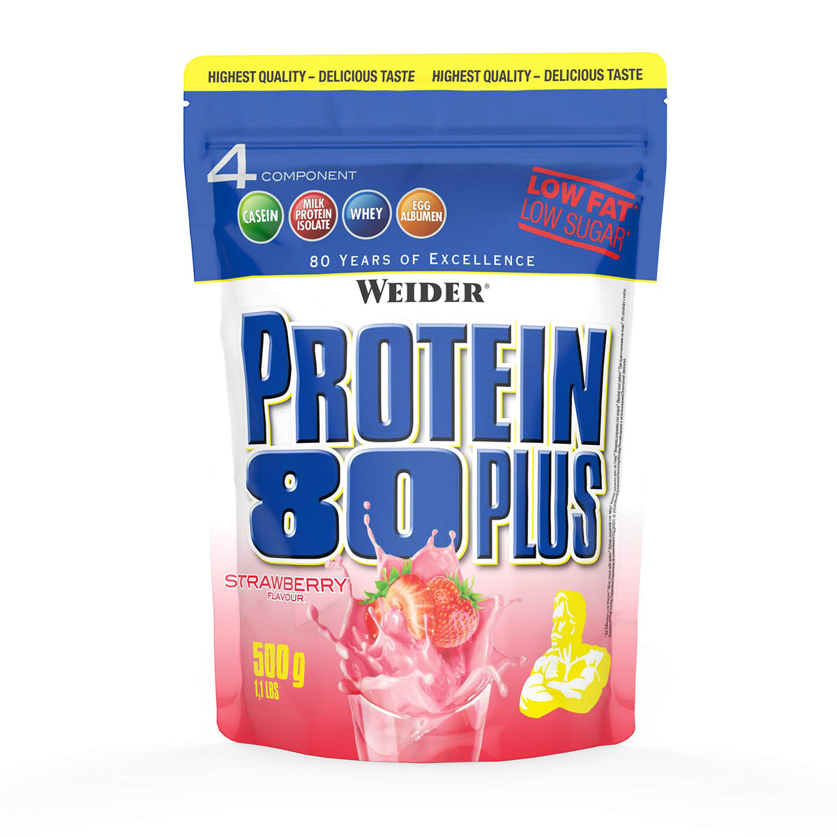 Weider Protein 80 Plus Protein Powder, Strawberry, 4 Multi Component High Quality Protein Sources, Low Fat & Sugar, 500g