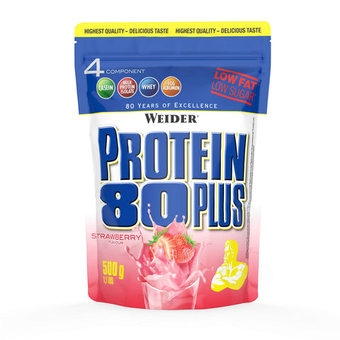 Weider Protein 80 Plus Protein Powder, Strawberry, 4 Multi Component High Quality Protein Sources, Low Fat & Sugar, 500g