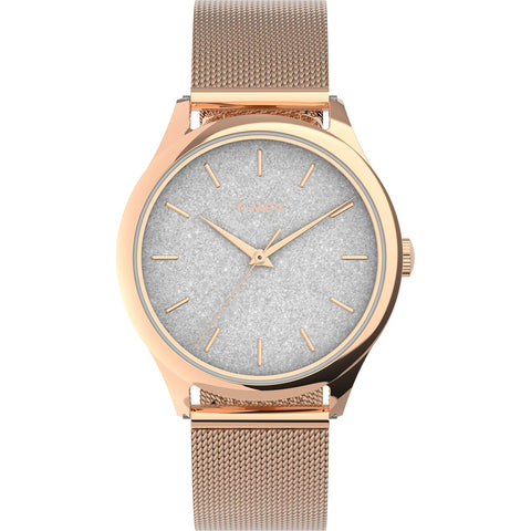 Timex Women's Celestial Opulence 32mm Watch - Rose Gold-Tone Case Silver-Tone Glitter Dial with Rose Gold-Tone Stainless Steel Mesh Bracelet
