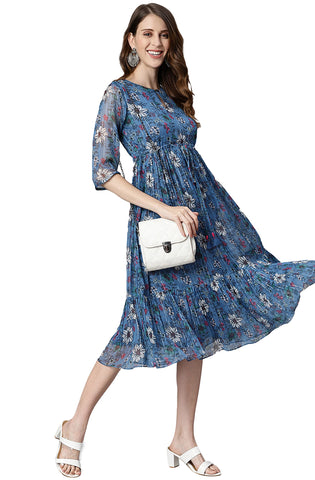 Janasya Indian Women's Floral Print Dress