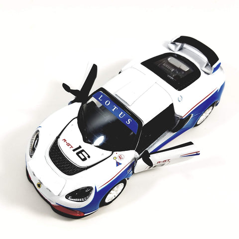 Kinsmart. 2012 White and Blue Lotus Exige 16 R-GT 1/32 Scale Hardtop Diecast Car,SMALL