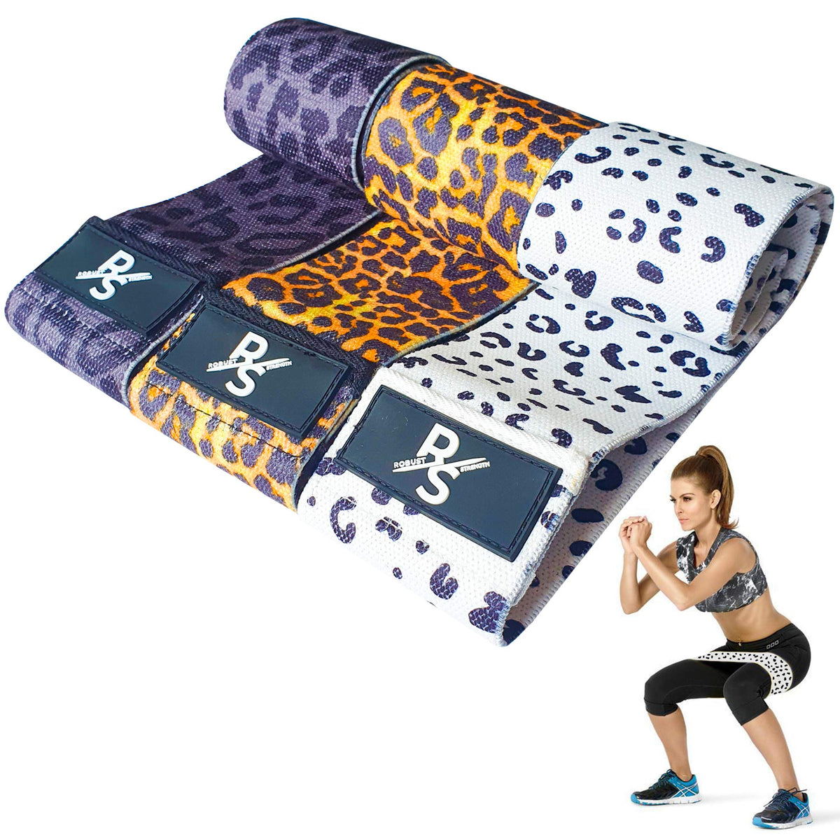 2023 Robust Fabric Workout Bands, Non Slip Booty Bands leopard print with Carry Bag, 3 Resistance Levels for Glutes, Legs, Pilates, Yoga, squats
