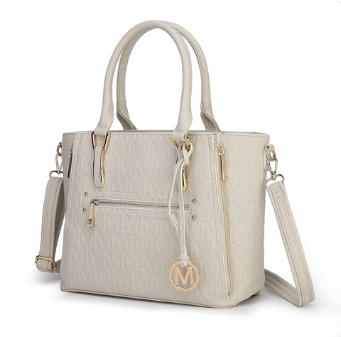 MKF Crossbody Shoulder Bag for Women - PU Leather Top Handle Pocketbook - Roomy Tote Satchel Handbag Purse M Charm Beige