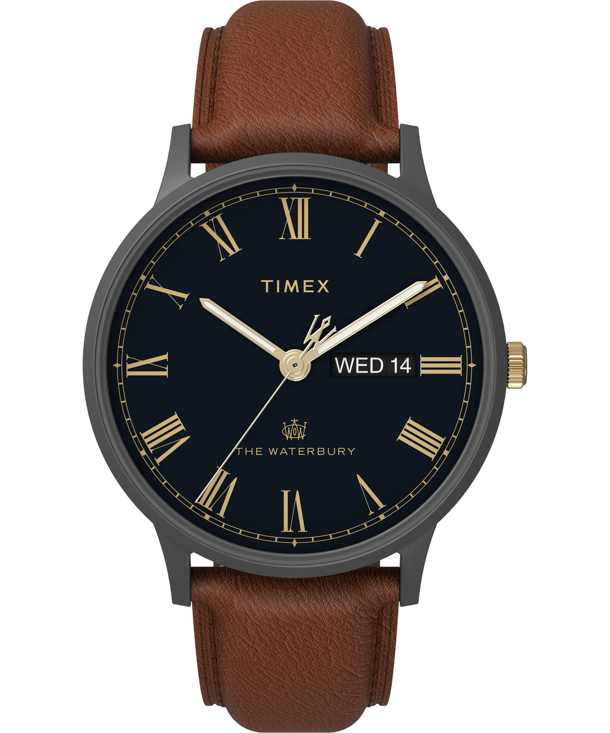 Timex Men's Waterbury 40 mm Watch - Brown Leather Two- Piece Blue Dial Gunmetal Case TW2U88500