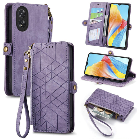 HMLTD Solid Color Multifunction Phone Cover Compatible with Oppo A38 OppoA38 CPH2579 Phone Shell Wallet Clip Pluggable Card Scratch Proof Phone Case (Purple,Oppo A38)