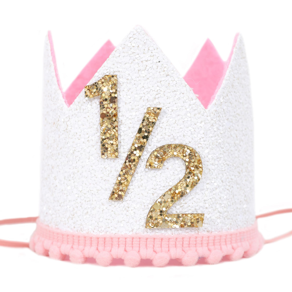 Girls Half Birthday Crown - Glitter Pink and White Halfway Hat, Party Decorations and Photo Props