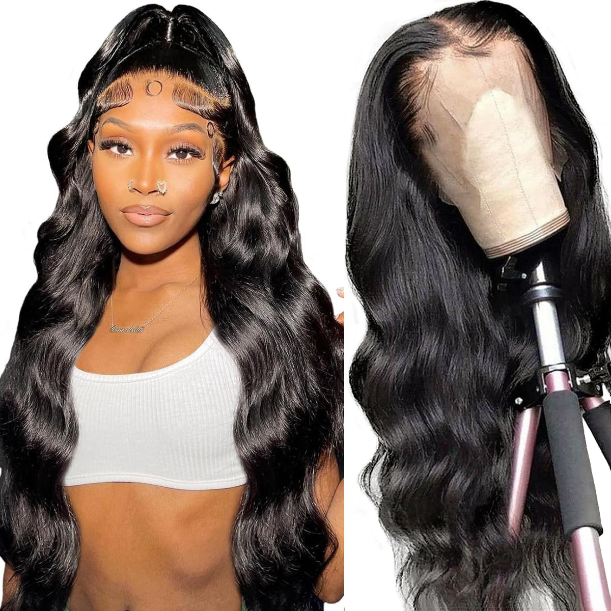 Tunfine 13x6 lace Front Wigs Human Hair,Body Wave Human Hair Wig,180% Density Glueless Wigs for Women Human Hair Pre Plucked with Baby Hair Natural Color Brazilian Real Hair Lace Frontal Wigs 16 inch