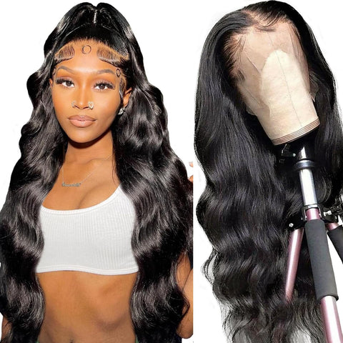Tunfine 13x6 lace Front Wigs Human Hair,Body Wave Human Hair Wig,180% Density Glueless Wigs for Women Human Hair Pre Plucked with Baby Hair Natural Color Brazilian Real Hair Lace Frontal Wigs 16 inch