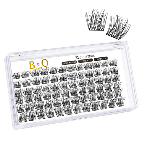 B&Qaugen Cluster Lashes, B 54, D-12mm, Vegan, False Eyelash Extensions, 72 Clusters, DIY at Home, Individual Lashes, Lightweight, Matte Dark, Reusable