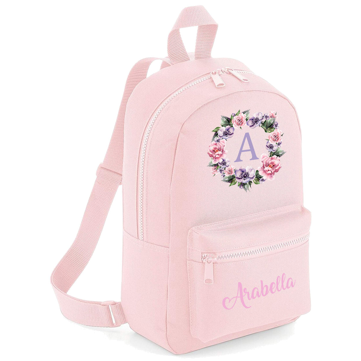 FunkyShirt Flower Circle Custom Initial Mini Backpack Name Pocket Childrens Lunch Girls School Bag Girls Rucksack Bags (Light Pink, One Size)