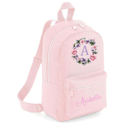 FunkyShirt Flower Circle Custom Initial Mini Backpack Name Pocket Childrens Lunch Girls School Bag Girls Rucksack Bags (Light Pink, One Size)