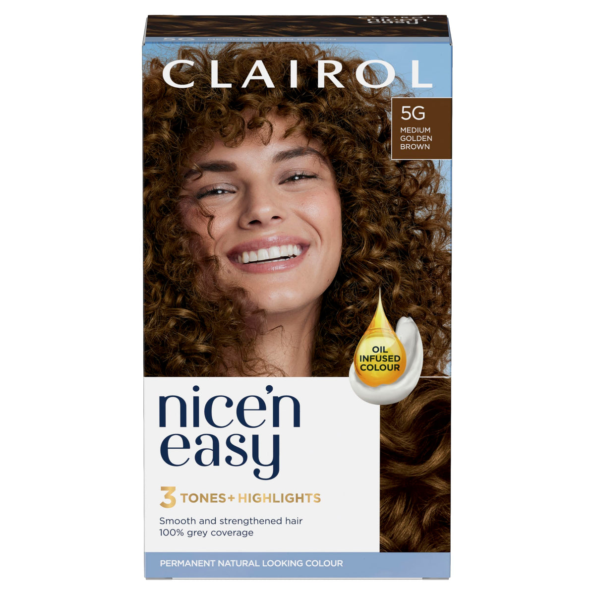 Clairol Nice'n Easy CrÃ¨me, Natural Looking Oil Infused Permanent Hair Dye, 5G Medium Golden Brown
