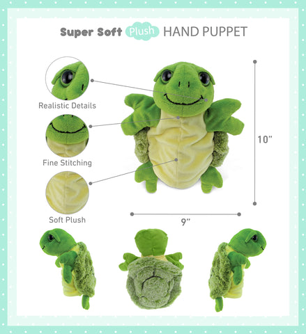 DolliBu Sea Turtle Hand Puppet - Super Soft Plush Stuffed Animal Hand Puppets for Kids, Cute Educational Turtle Hand Puppets for Adults, Teaching Story Telling Puppet Show Theater Games - 10 Inches