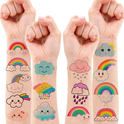 Generic 96 PCS Cute Cloud Temporary Tattoo Stickers Theme Pastel Rainbow Birthday Party Decorations Supplies Decor Favors Gifts for Boys Girls School Classroom Prizes Rewards