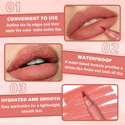 ZHISHUDL Lip Tint Marker Velvet Matte Lip Tint Stain Lip Liner Liquid Lipstick 2-in-1 Lip Marker and Lip Stain Pen Professional Lip Makeup Gift for Women - 01 Maple Leaf Red