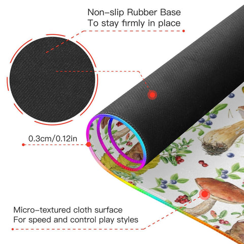 Autumn Fall Cowberry Blueberry Mushrooms Wireless Charging Mouse Pad for Mobile Phone Extra Large Gaming Mousepad with 13 Lighting Modes Computer Mat for MacBook PC Laptop Desk Office Home Gaming