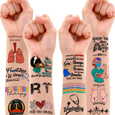 (96PCS) Best Respiratory Therapist Care Week Temporary Tattoos Birthday Themed Party Supplies Decorations Favors Cute Funny Lung Nerd Stickers Tattoo Gifts for Kids Girls Boys Women Decor Class Reward