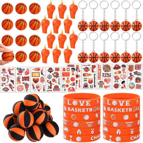 Aoriher Basketball Party Favors Set, Basketball Goodie Bag Fillers, Toy Whistle, Stickers Stress Ball Keychain Silicone Bracelet Erasers for Birthday Party Supplies