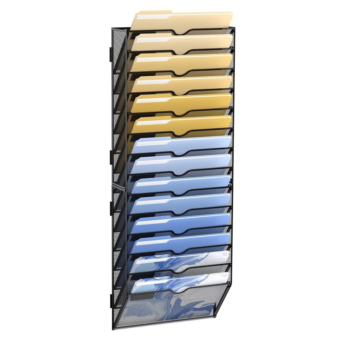 DALTACK Wall File Organizer, 14 Tier Hanging File Organizer, Mail Organizer Wall Mounted for Papers Folders Clipboard Magazine, Office Cubicle Organization & Storage, Assembly Needed, Mesh Black