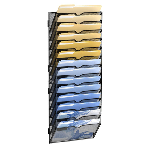 DALTACK Wall File Organizer, 14 Tier Hanging File Organizer, Mail Organizer Wall Mounted for Papers Folders Clipboard Magazine, Office Cubicle Organization & Storage, Assembly Needed, Mesh Black