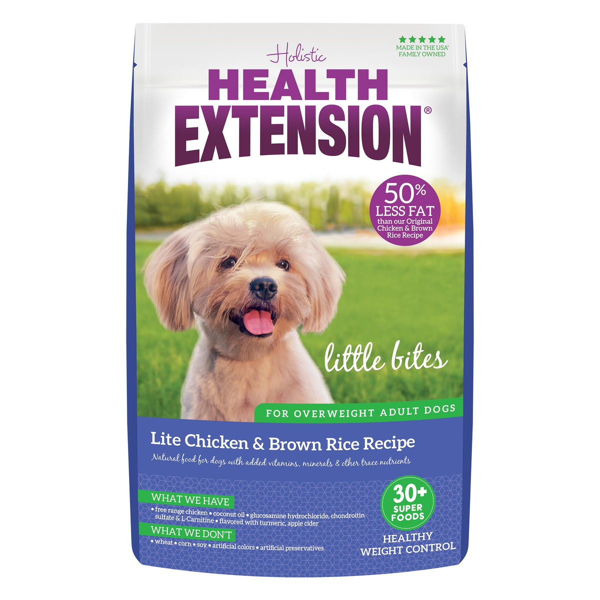 Health Extension Little Bites Weight Control Dry Dog Food, Grain-Free, Natural Food for Overweight Adult Dogs with Added Vitamins & Mineral, Include Lite Chicken & Brown Rice Recipe (4 lbs)