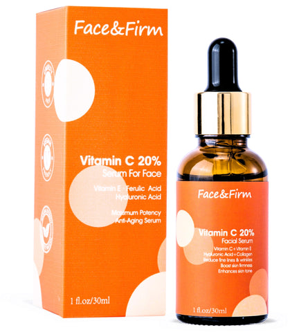 Face&Firm 20% Vitamin C Face Serum With Vitamin E, Ferulic Acid And Hyaluronic Acid-Anti-Aging, Maximum Potency And Boost Skin Collagen Face Serum 1fl.oz/30ml