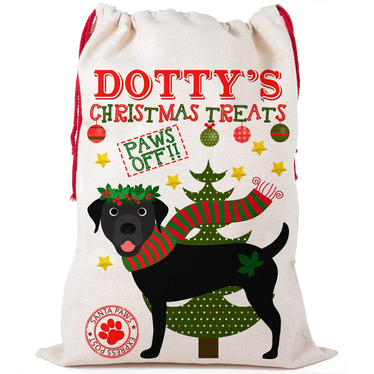 KRAFTYGIFTS Personalised Black Labrador Christmas Sack Pet Santa Bag Treat Gift Stocking CDS56 (Large)