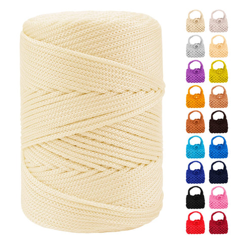 LEREATI Polyester Macrame Cord 3mm x 185yards, Braided Macrame Cord Polypropylene Silk Cord, Crochet Bag Polyester Yarn for Crocheting, Bag, Wall Hangings, Rug, DIY Crafts (Milky White)