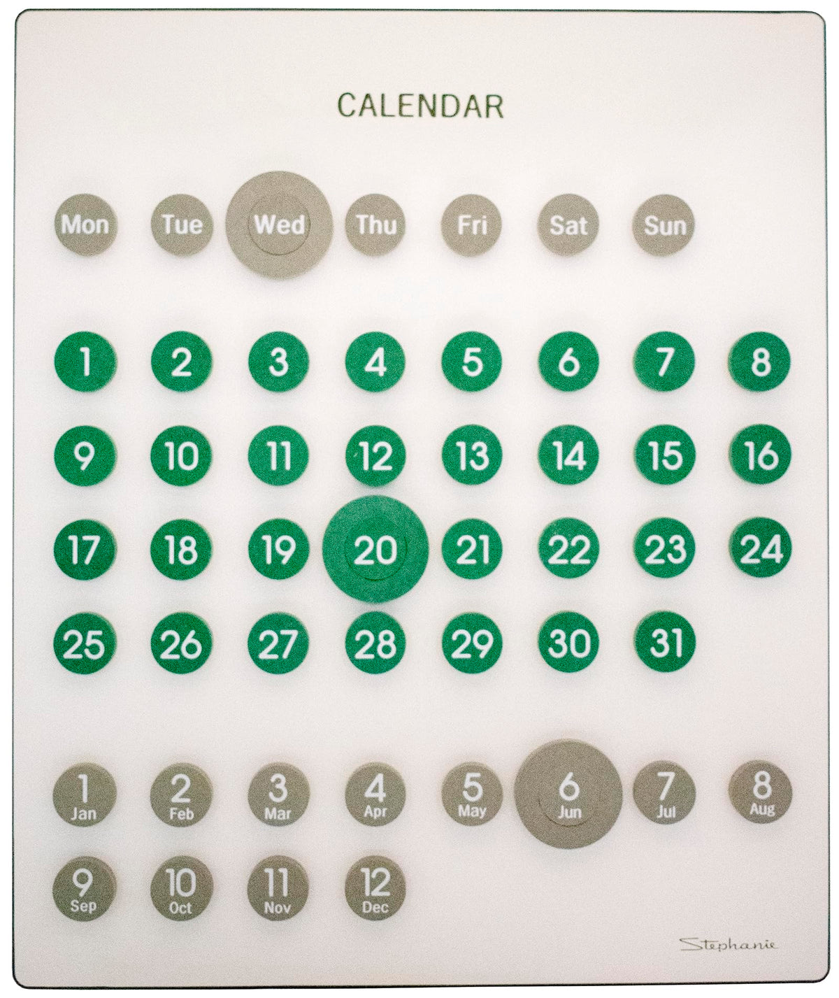 Modern Ring-A-Date Perpetual Large Wooden Wall Calendar (Light Gray & Green - 15.7" X 18.7")
